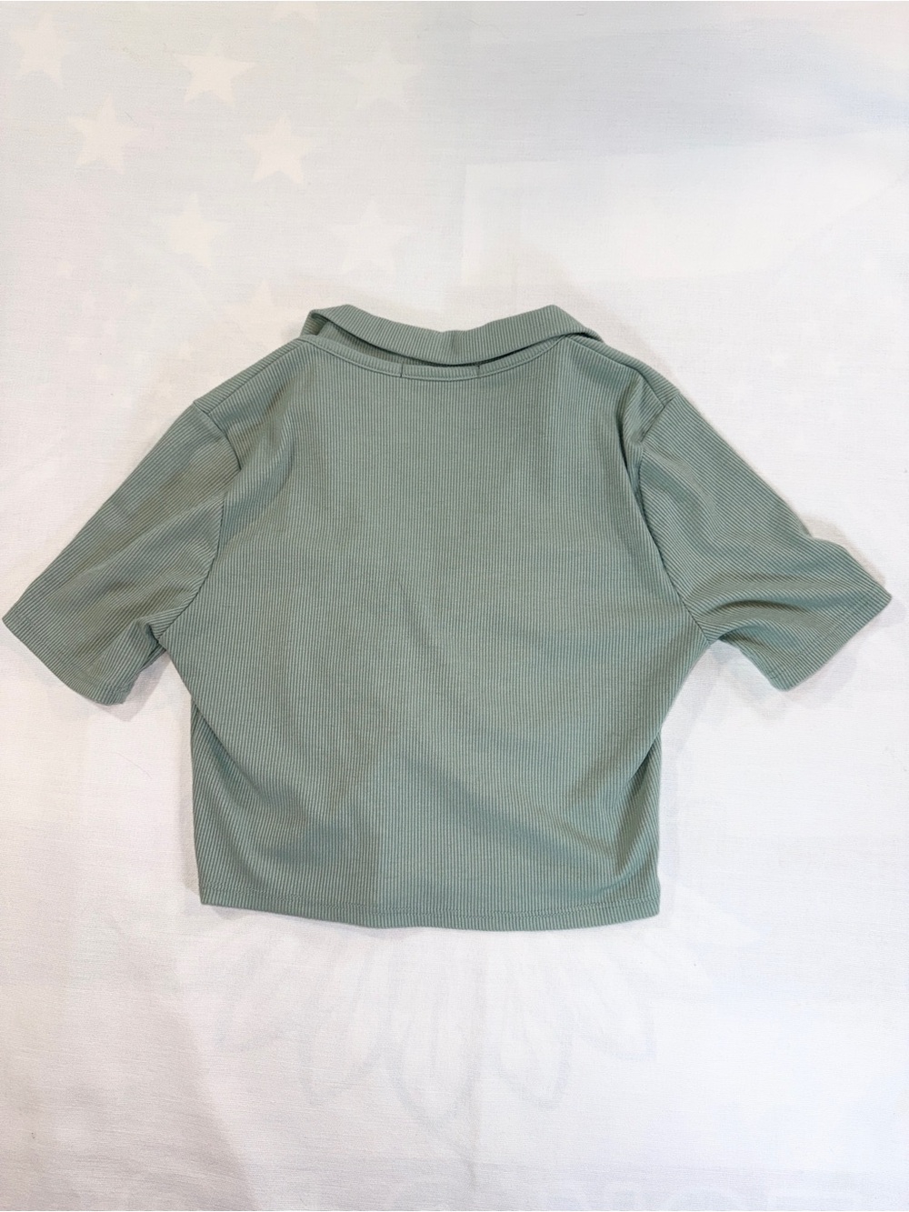 Mixed Threads Sage Green Ribbed Ruched Collared Crop Top Small - Picture 5 of 8